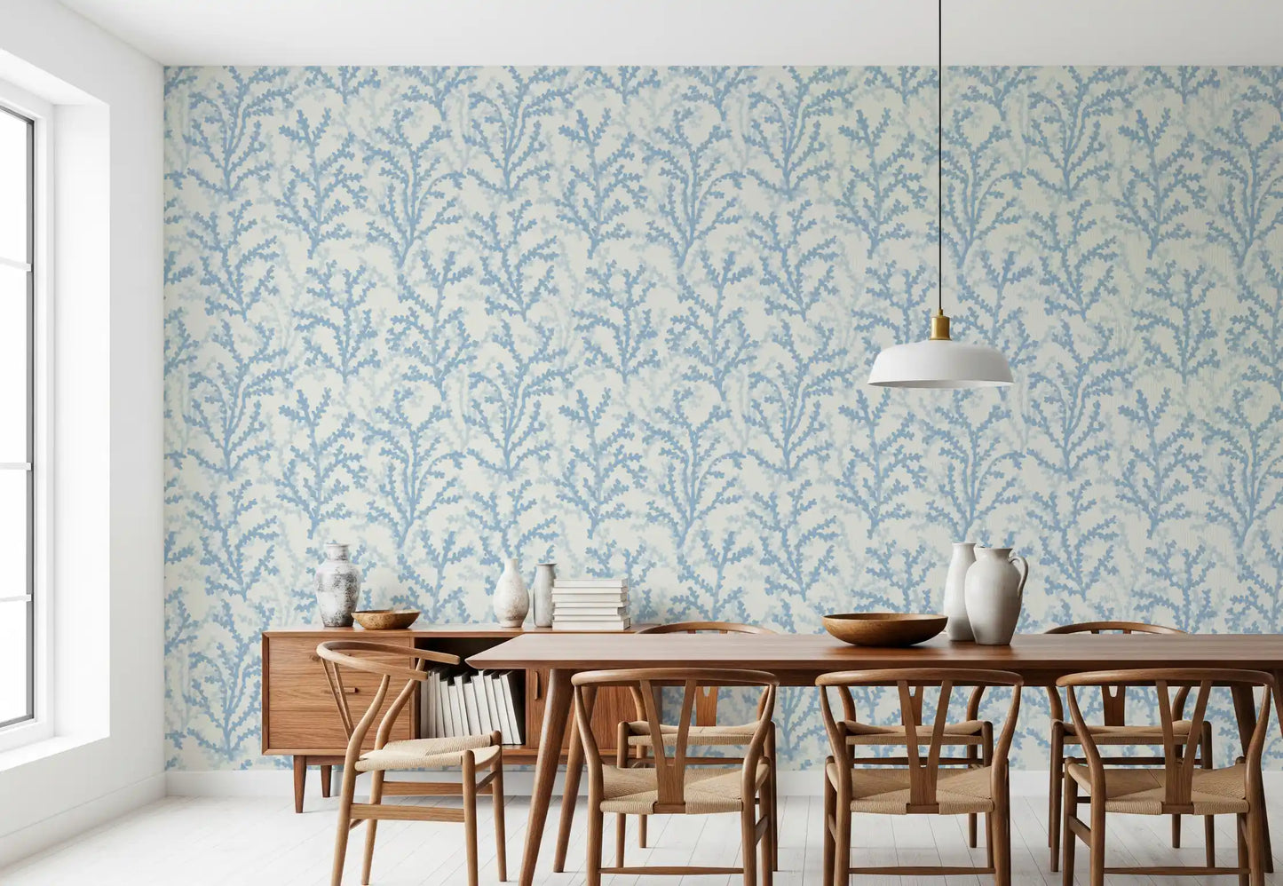 Subtle blue Painted pattern wallpaper for contemporary dining room., GD9874