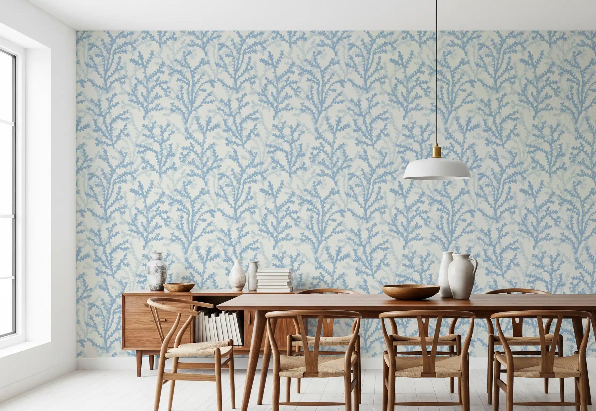 Subtle blue Painted pattern wallpaper for contemporary dining room., GD9874