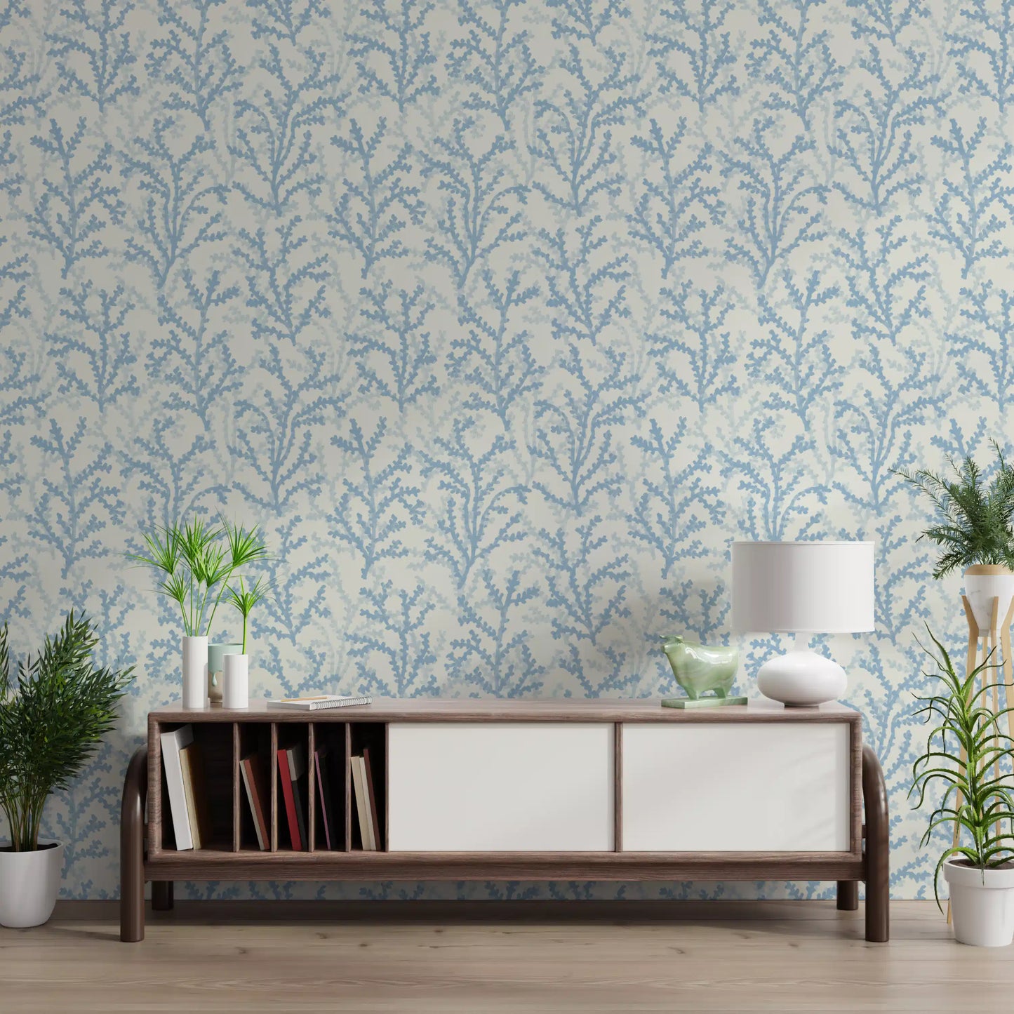 Blue Coraline Dreaming wallpaper for light and airy hallway wall spaces., GD9874