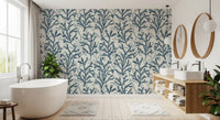 Install Painted Coraline Indian Teal Wallpaper in a bathroom for feature walls.