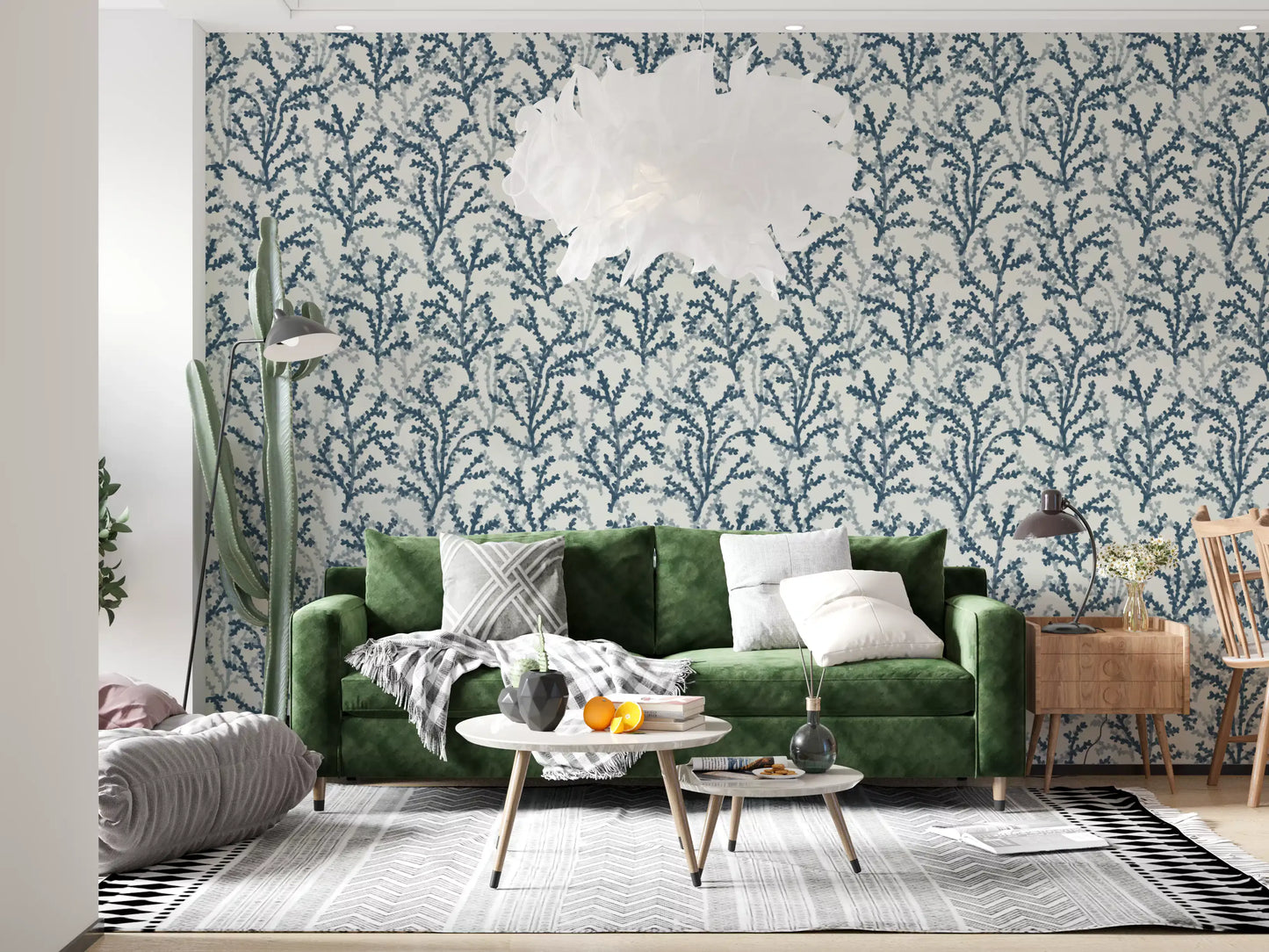 Coraline aquatic plant wallpaper for flat living spaces.