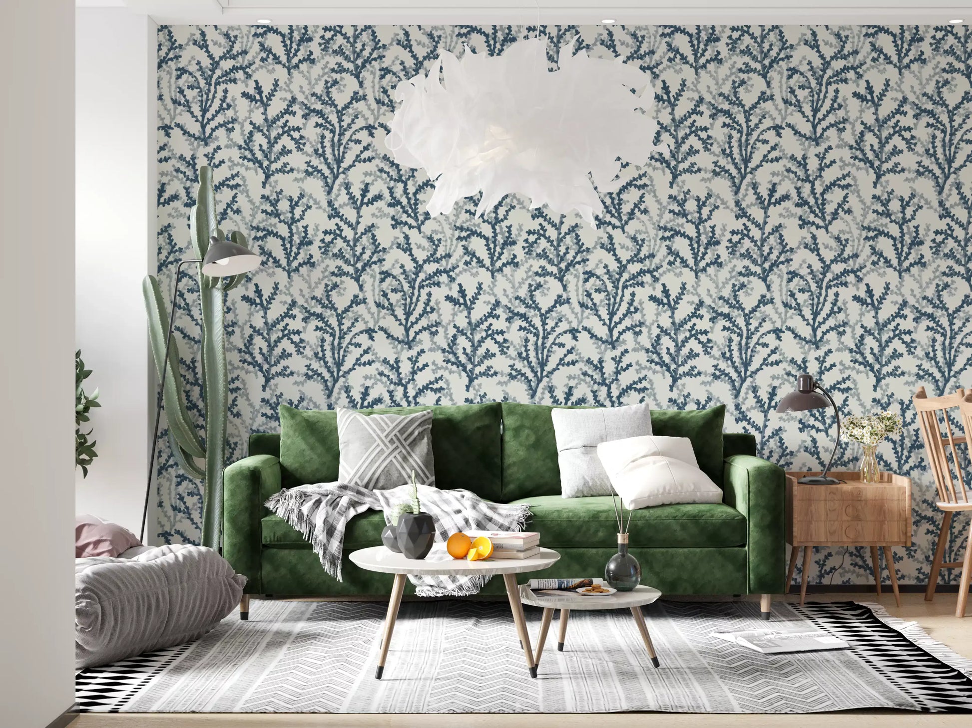 Coraline aquatic plant wallpaper for flat living spaces.