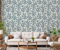 Painted Coraline Indian Teal Wallpaper for modern living room backdrop.