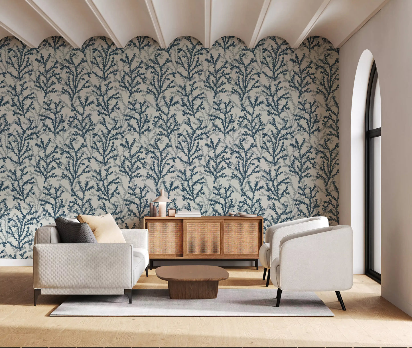 Painted Coraline Indian Teal Wallpaper featuring botanical coral pattern.