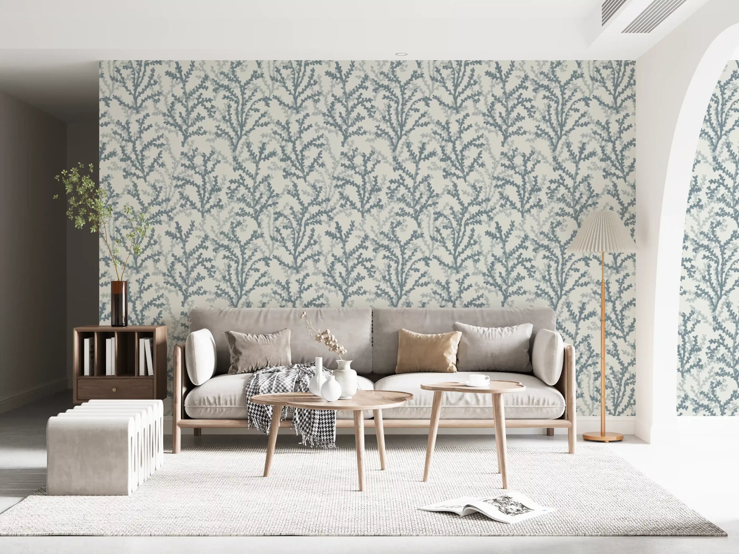 Painted Coraline Slate Gray Wallpaper with textured coral motifs., GD9877