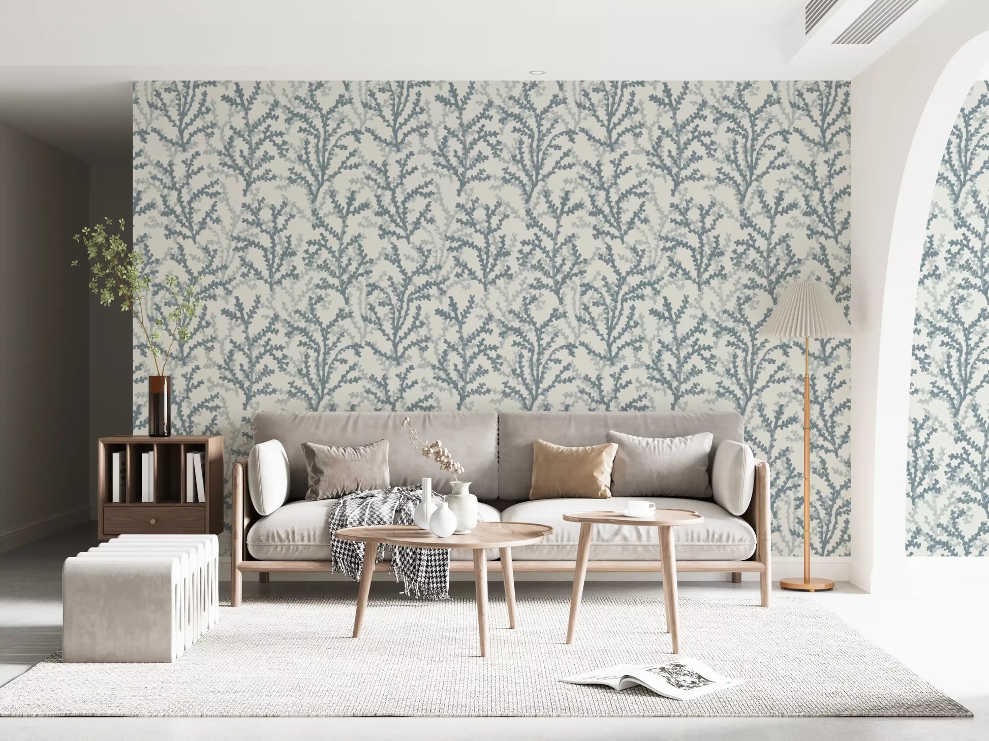 Painted Coraline Slate Gray Wallpaper with textured coral motifs., GD9877