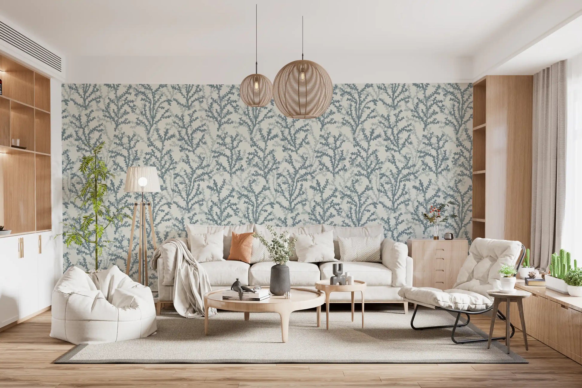 Painted Coraline Slate Gray Wallpaper showing marine botanical shapes., GD9877