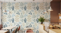 Coastal theme Painted Corals Wallpaper in beige and blue shades.