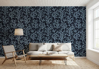Marine inspired Coraline wallpaper with blue tones for sunlit living room.