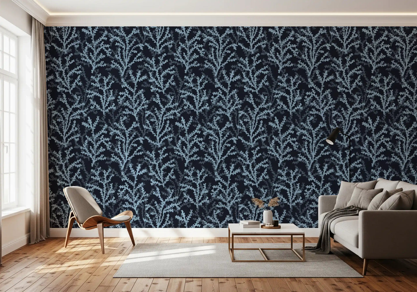 Oceanic Coraline branch style wallpaper for contemporary home wall decor.