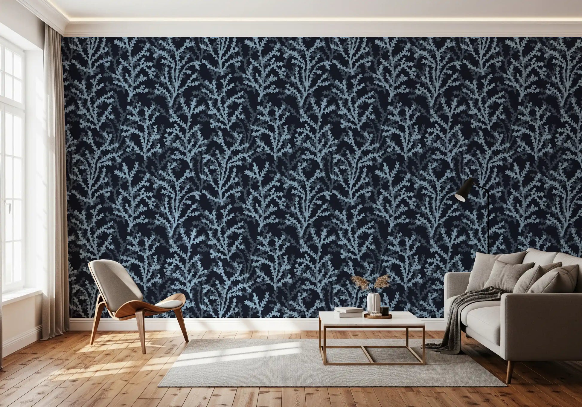 Oceanic Coraline branch style wallpaper for contemporary home wall decor.