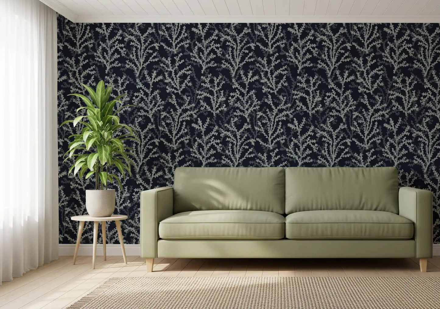 Dark background wallpaper showing textured botanical branch artwork.