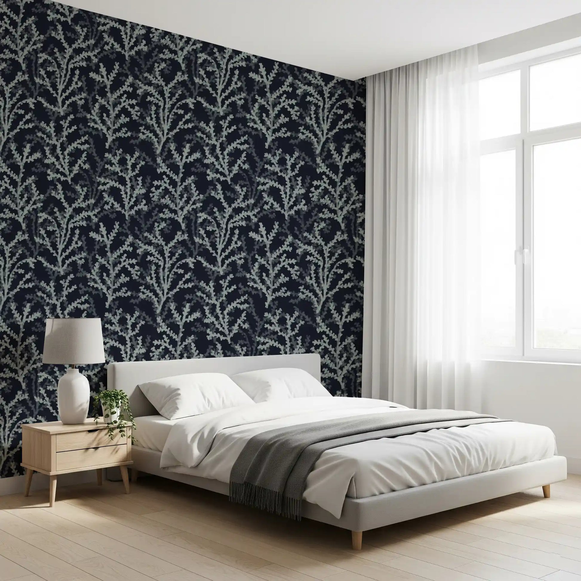 Greenish contrasting botanical wallpaper for residential flat upgrades.