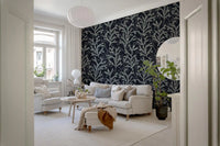 Install Painted Coraline Greenish Grey Dark Wallpaper in living rooms.