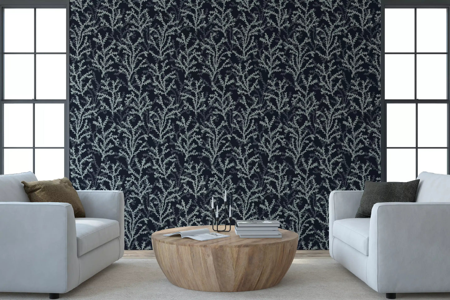 Painted style coastal wallpaper covering for residential feature walls.