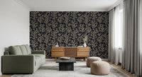 Dark background wallpaper featuring textured beige coral patterns for hallway.