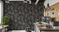 Painted Coraline Sand Dark Wallpaper with textured ocean inspired motifs for study space.