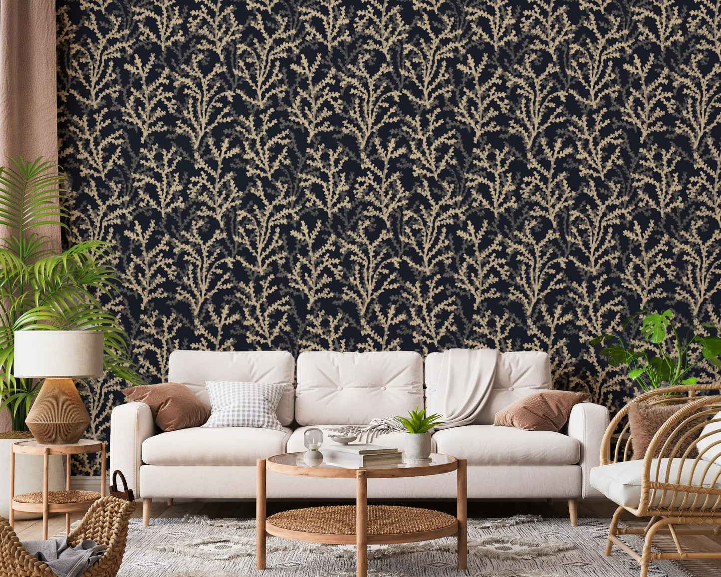 Painted Coraline Sand Dark Wallpaper displaying light brown coastal motifs.