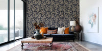 Painted texture wallpaper with repeating marine plant pattern on a navy background.