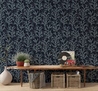 Painted Coraline Slate Gray Dark Wallpaper with coral branches for hallway.