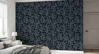 Painted Coraline Slate Gray Dark Wallpaper for feature walls in bedroom.