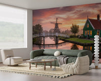 Canal Glow at Dawn Wall Mural showing pink sunrise and water reflections, GD9885