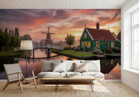 Canal wall mural showing pink sunrise over calm waters for bright living room., GD9885