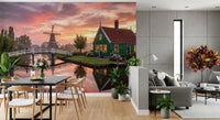 Pink dawn clouds and Canal wall mural with quiet waters for dining area., GD9885