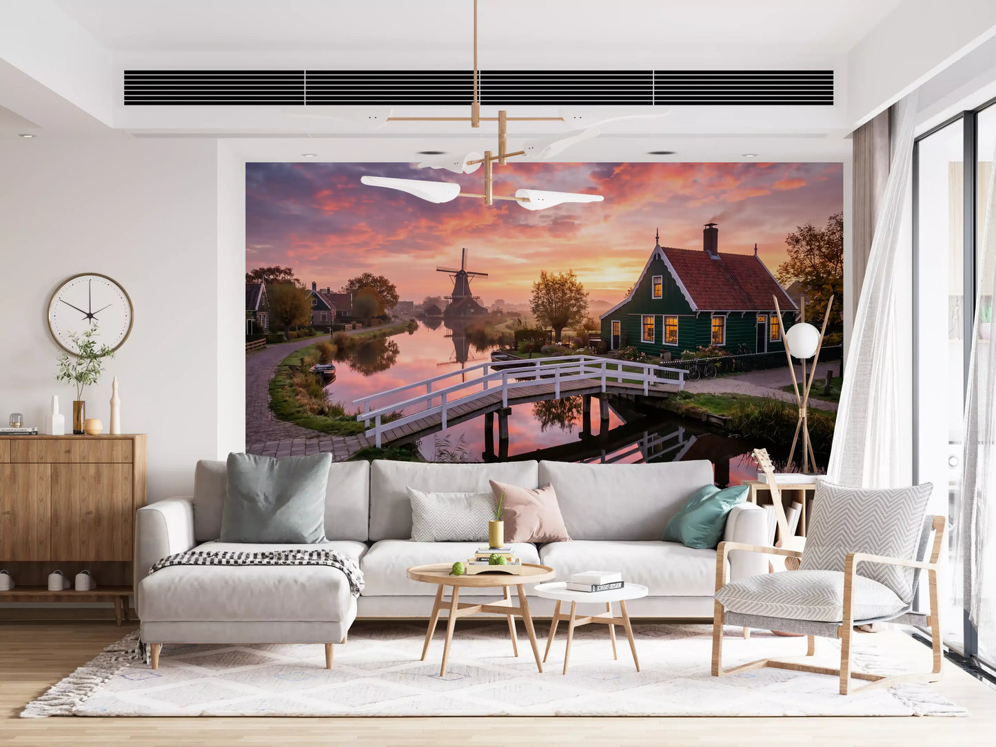 Glowing orange sunset sky and water reflection in this dawn wall mural., GD9886