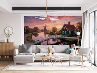 Glowing orange sunset sky and water reflection in this dawn wall mural., GD9886