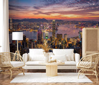 Victoria city view mural adding a modern urban evening scene to living spaces.
