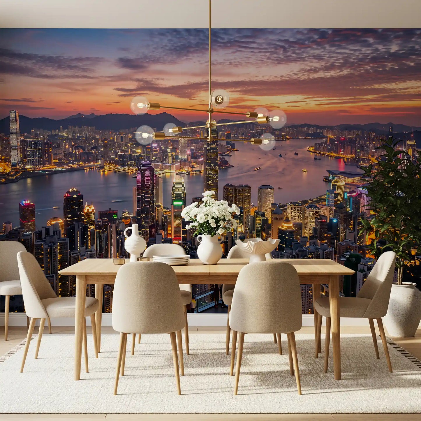 Victoria Twilight Wall Mural with tall buildings and colourfl evening sky.