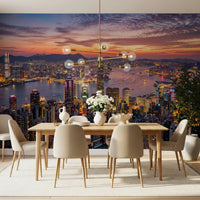 Victoria Twilight Wall Mural with tall buildings and colourfl evening sky.