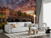 European Canal wall mural for a living area featuring a brick house print.