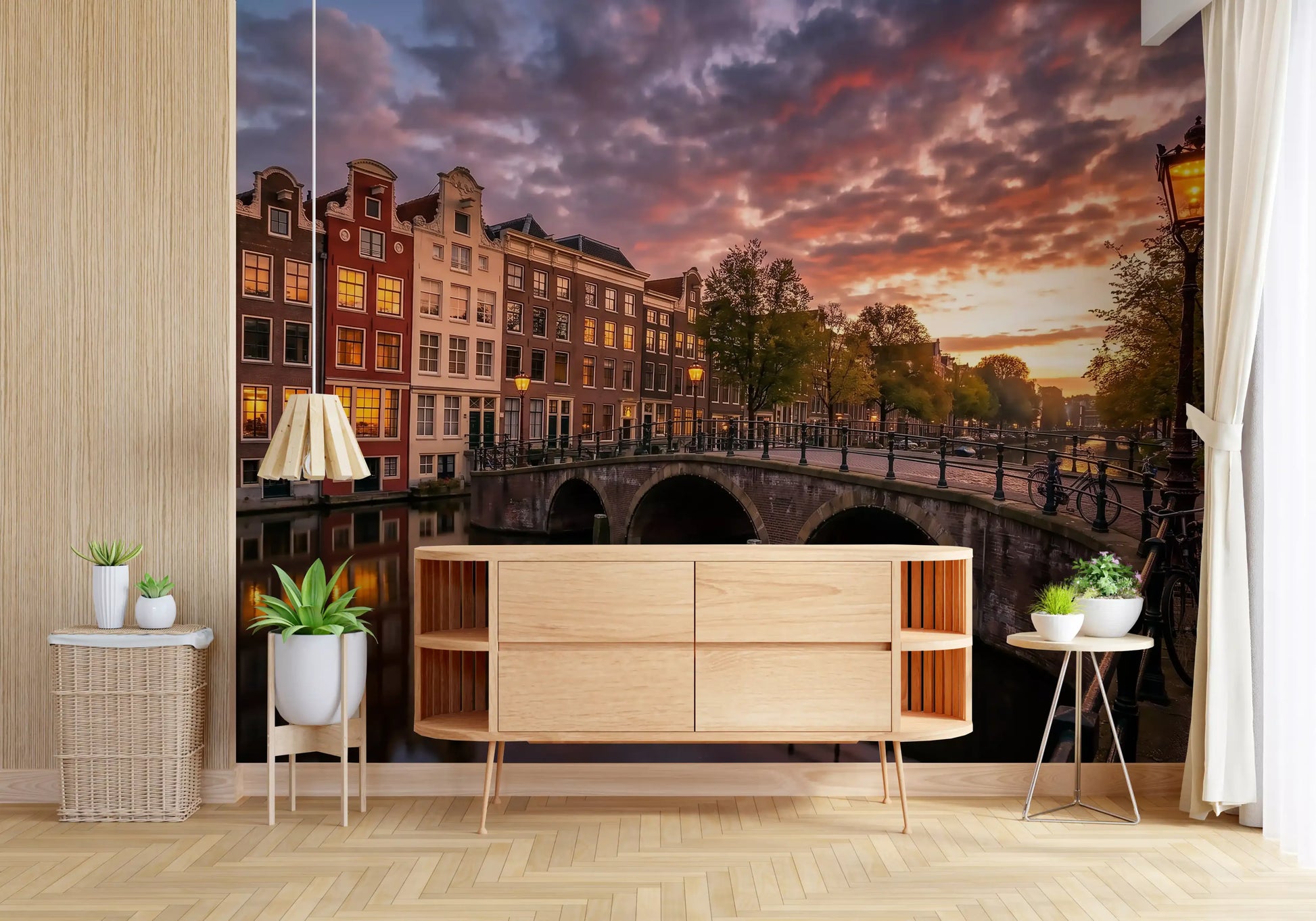 Hallway interior background featuring Golden Hour Canal Wall Mural.