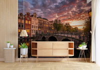 Hallway interior background featuring Golden Hour Canal Wall Mural.