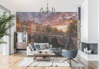 Hallway feature design with the Golden Hour Amsterdam Canal Wall Mural.