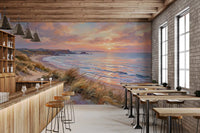 Golden Hour Coastal Escape Wall Mural showing ocean waves for bar interiors.
