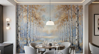 Golden Birch Path Mural with falling leaves for the feature interior walls. 