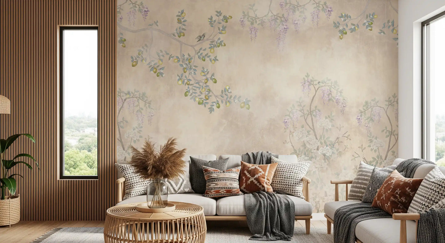 Wisteria & Lemon Blossom Serenity Cream Wall Mural