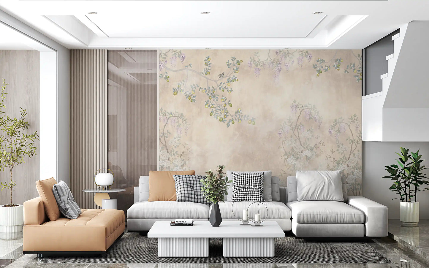 Wisteria & Lemon Blossom Serenity Cream Wall Mural