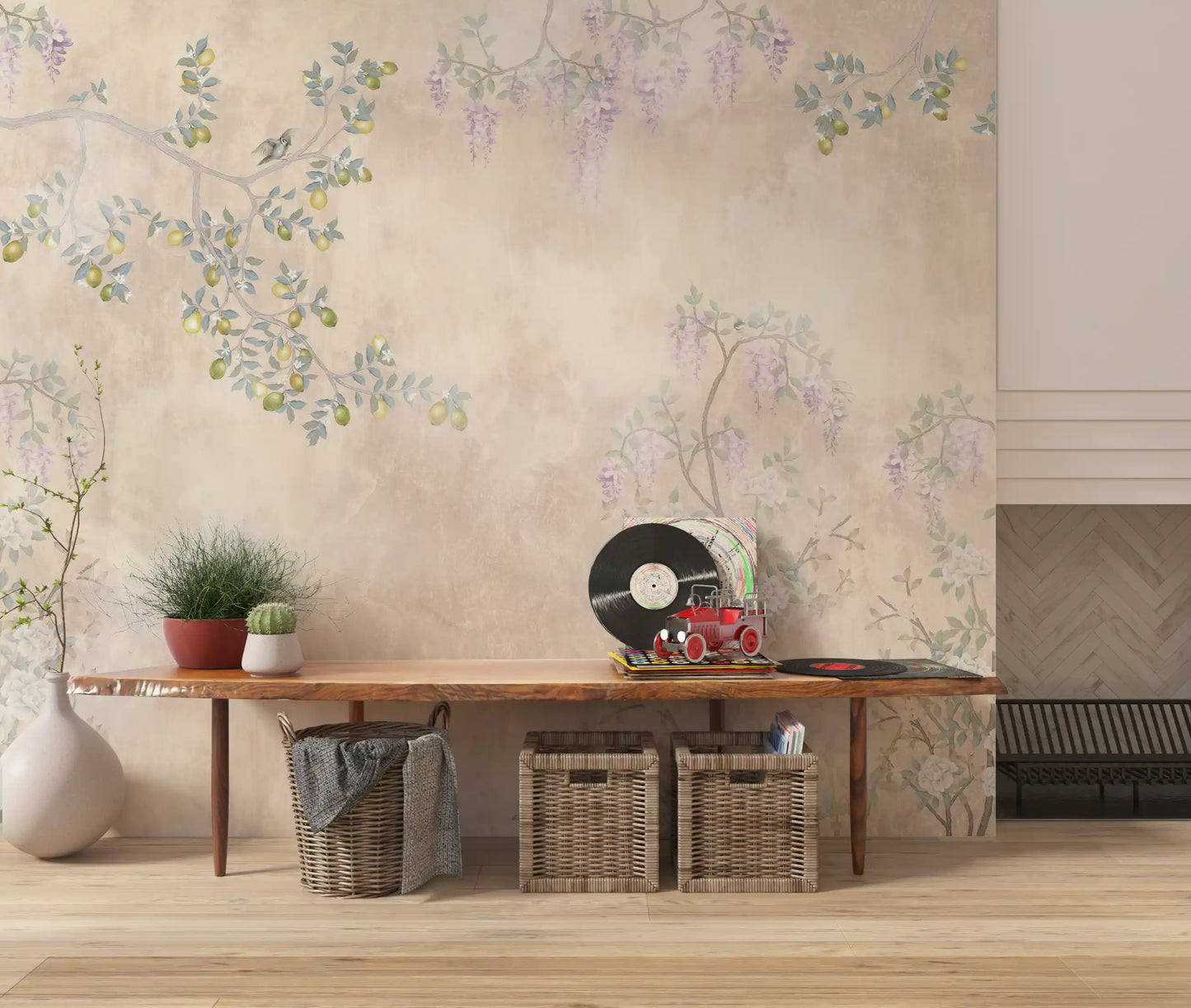 Wisteria & Lemon Blossom Serenity Cream Wall Mural