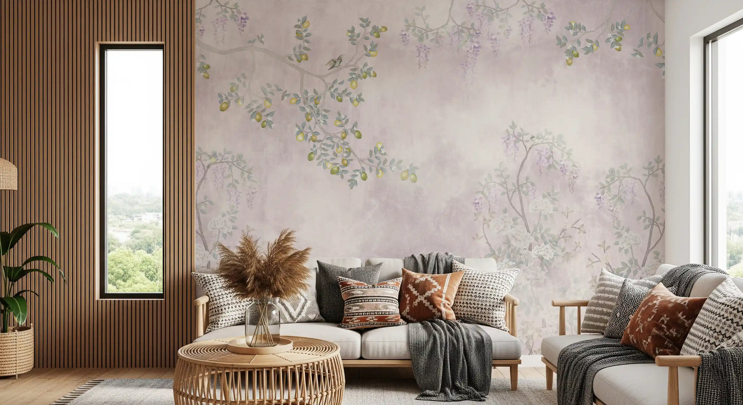Wisteria & Lemon Blossom Serenity Pink Wall Mural
