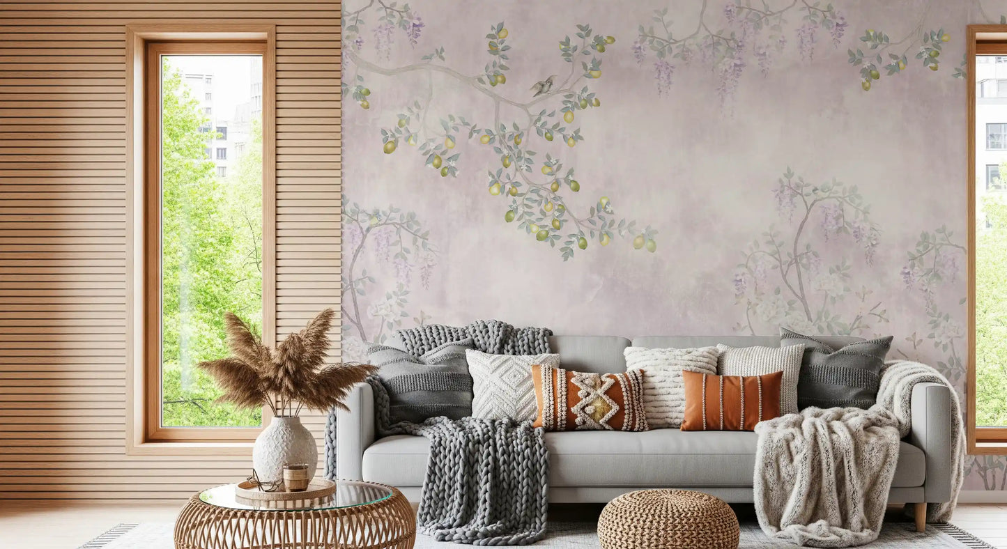 Wisteria & Lemon Blossom Serenity Pink Wall Mural