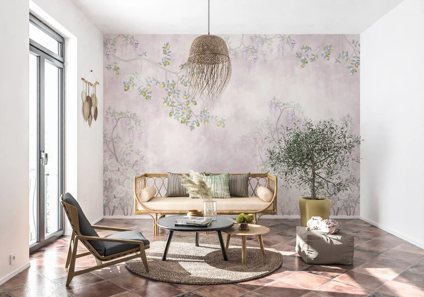 Wisteria & Lemon Blossom Serenity Pink Wall Mural