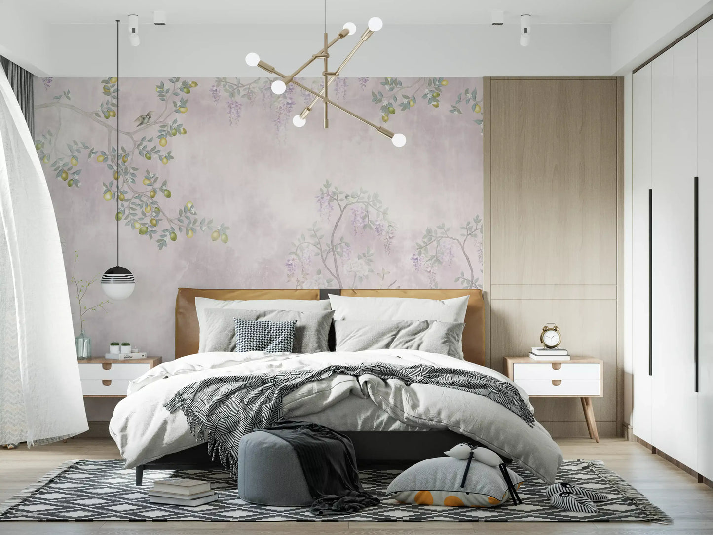 Wisteria & Lemon Blossom Serenity Pink Wall Mural