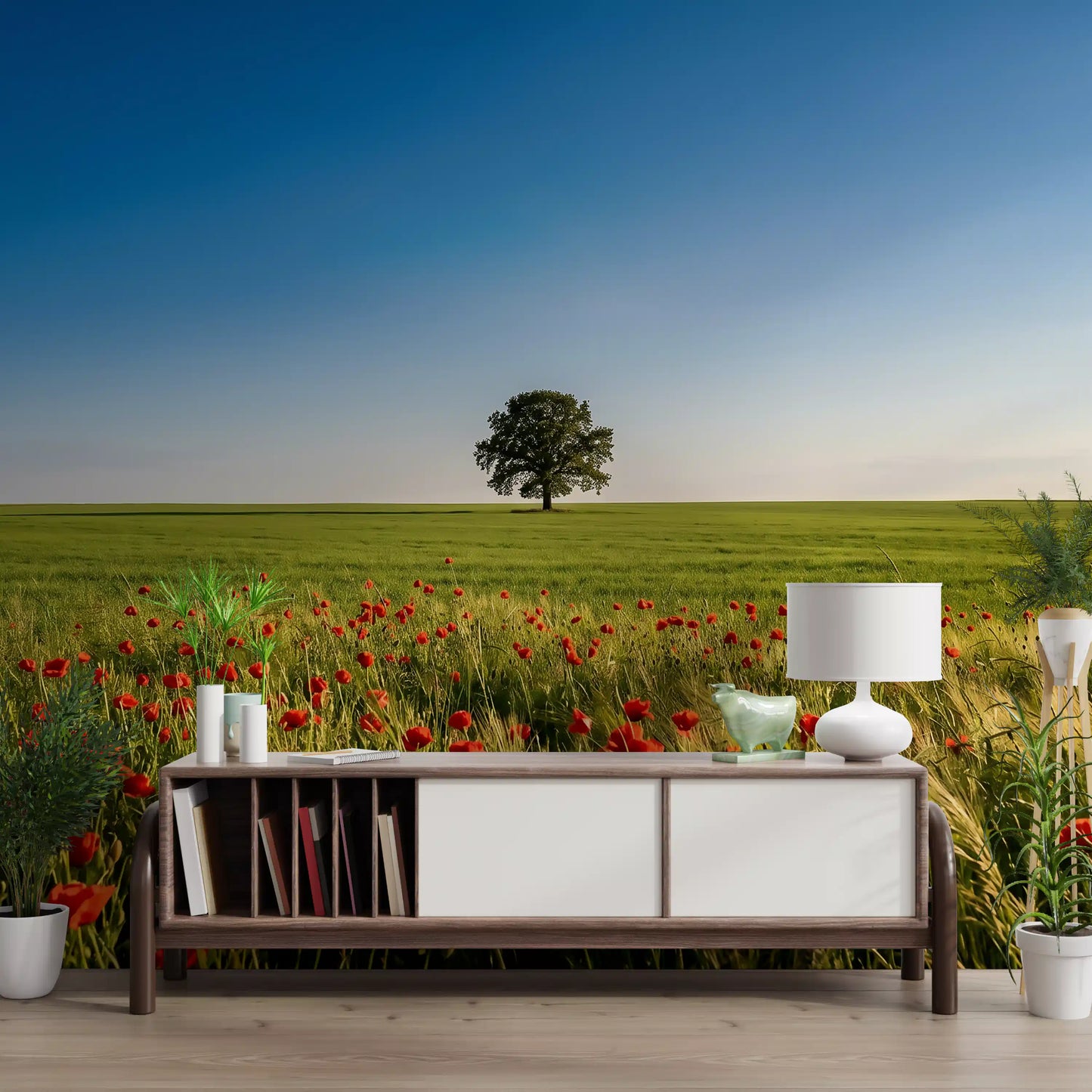 Peaceful summer meadow wall mural in a hallway area., GD9896