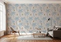 Cream backdrop with gold scribble marks running through a living room palm wallpaper., GD9900