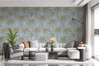 palm tree wallpaper with A breezy soft-blue tone for bright living room., GD9902