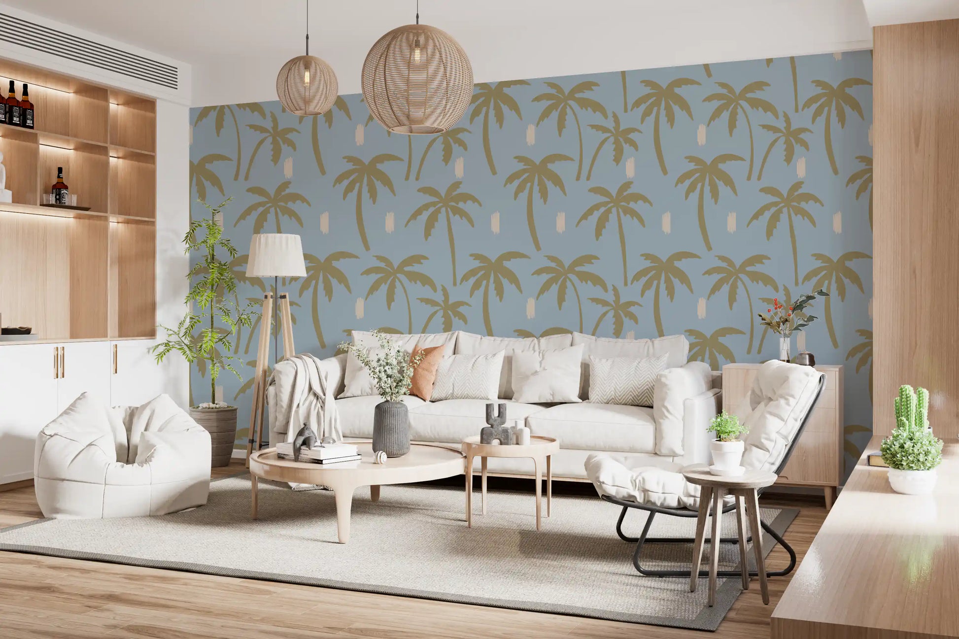 Gold palm silhouettes with boho coastal  wallpaper for modern living room., GD9902